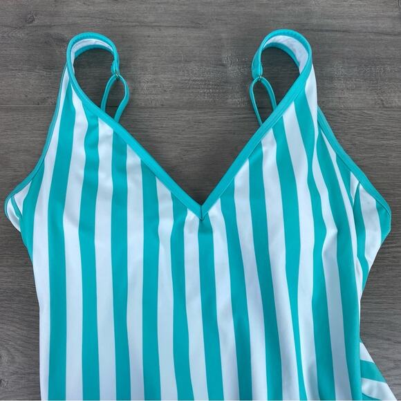 Target Kona Sol Teal&White Stripe V Neck One Piece Swimsuit Sz.XL NWOT - Picture 6 of 16
